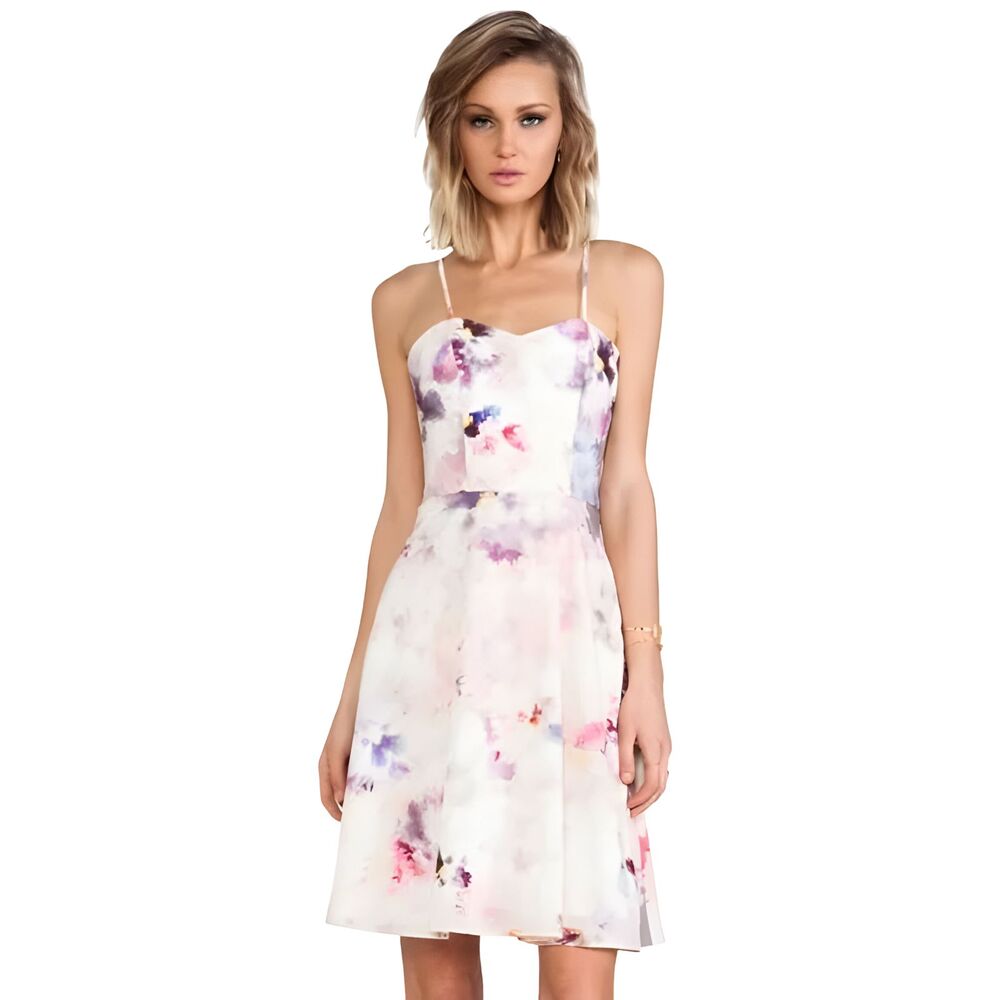 Hunter Bell Revolve Watercolor Floral Sweetheart Mini Dress Pink Pastel NWOT 0